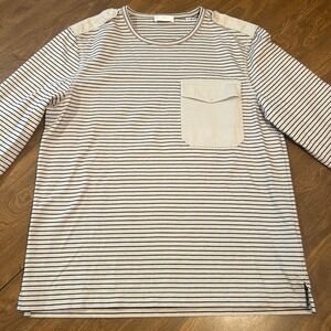 7 For All Mankind Mens Striped Long Sleeve Pocket Pullover